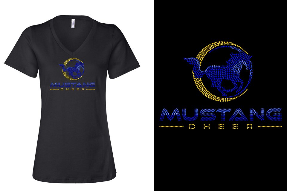 Rhinestones MUSTANG CHEER Women's Relaxed V-Neck