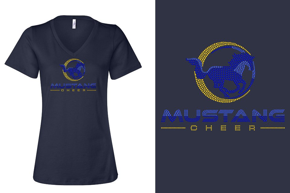 Rhinestones MUSTANG CHEER Women's Relaxed V-Neck