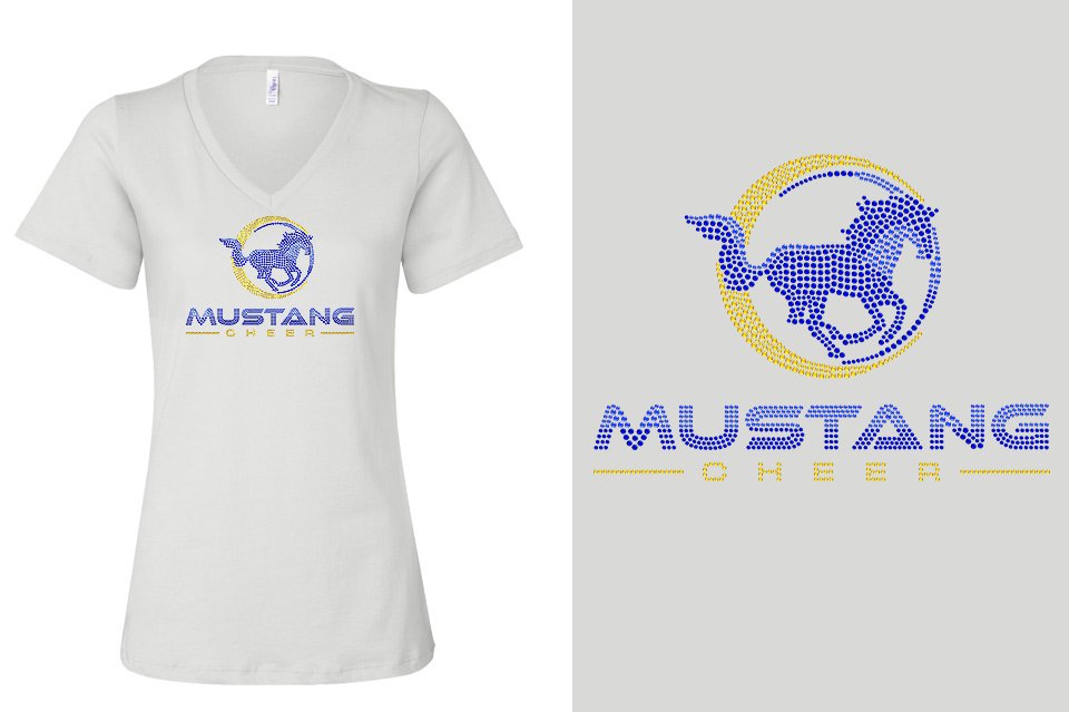 Rhinestones MUSTANG CHEER Women's Relaxed V-Neck
