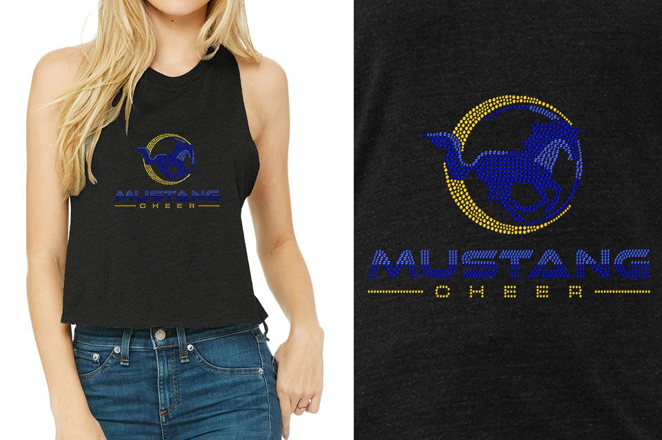 Rhinestones MUSTANG CHEER Women's Racerback Cropped Tank