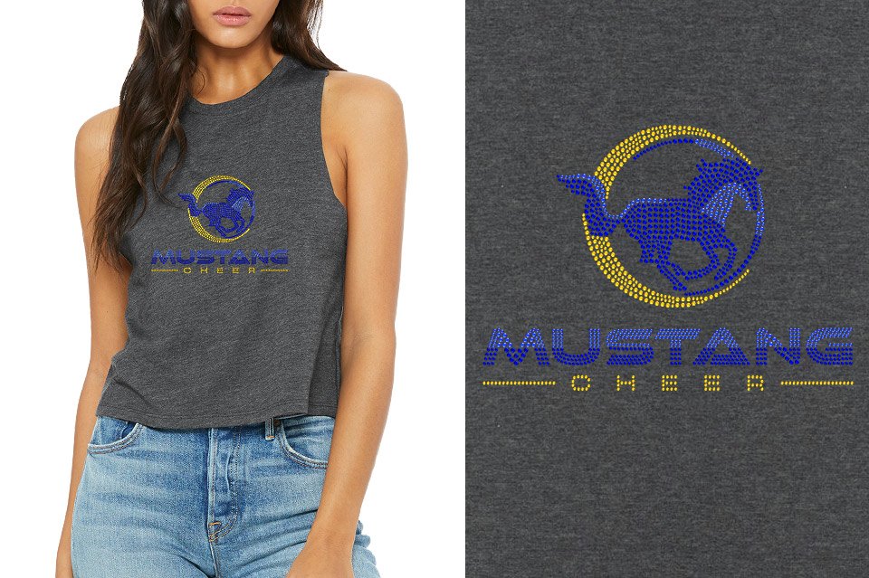 Rhinestones MUSTANG CHEER Women's Racerback Cropped Tank
