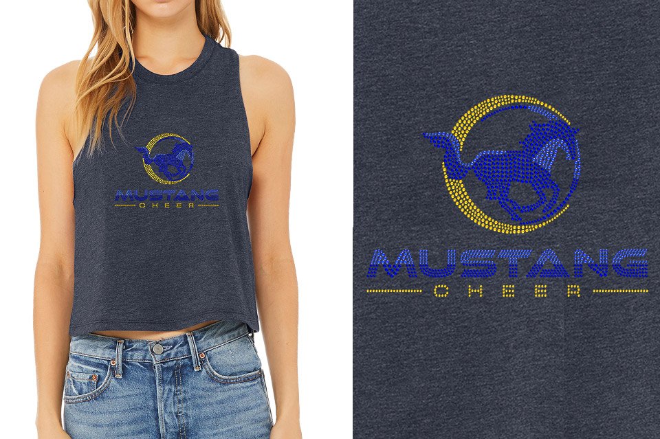 Rhinestones MUSTANG CHEER Women's Racerback Cropped Tank