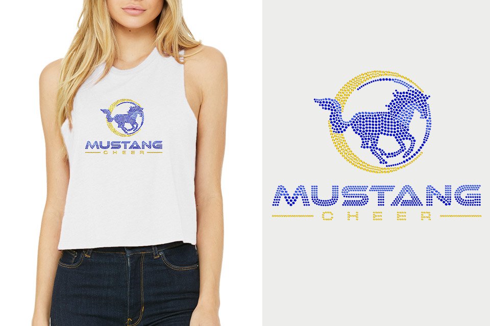 Rhinestones MUSTANG CHEER Women's Racerback Cropped Tank