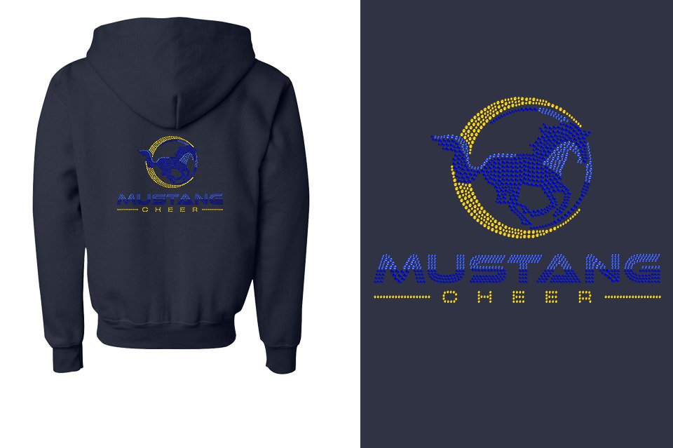 Rhinestones MUSTANG CHEER Youth Unisex Zip Hoodie