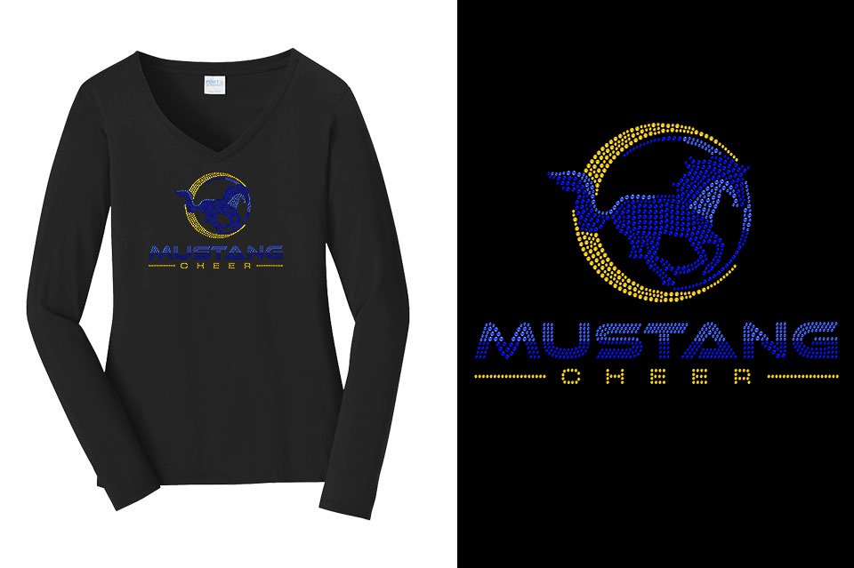 Rhinestones MUSTANG CHEER Women's Relaxed Long Sleeve V-Neck