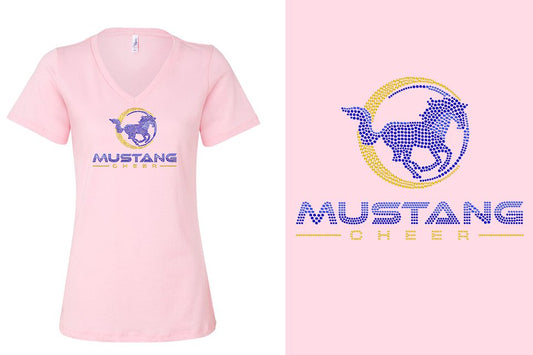 Rhinestones MUSTANG CHEER Women's Relaxed V-Neck